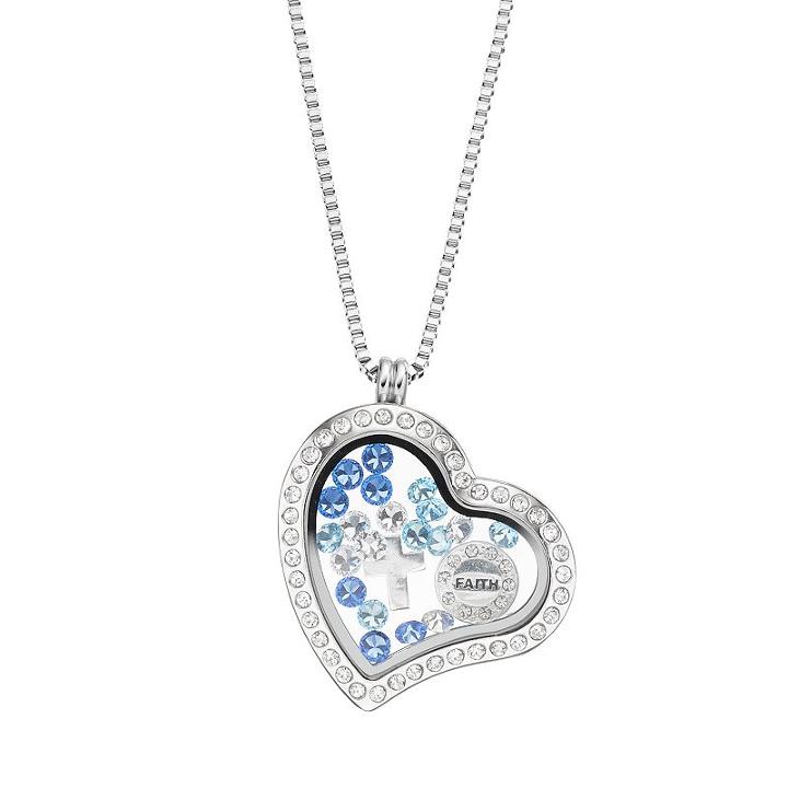 Blue La Rue Crystal Stainless Steel 1.2-in. Heart Charm Locket, Women's, Size: 24