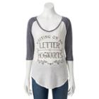 Juniors' Harry Potter Letter To Hogwarts Baseball Graphic Tee, Girl's, Size: Medium, Grey (charcoal)