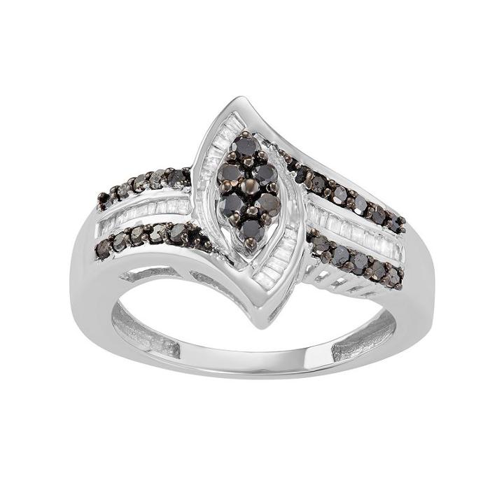 Sterling Silver 1/2 Carat T.w. Black & White Diamond Marquise Ring, Women's, Size: 6