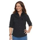 Petite Croft & Barrow&reg; Knit-to-fit Roll-tab Shirt, Women's, Size: L Petite, Oxford