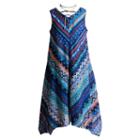 Girls 7-16 Mackenzie X Emily West Blue Printed Sharkbite Chiffon Dress With Layered Choker Necklace, Girl's, Size: 12, Ovrfl Oth