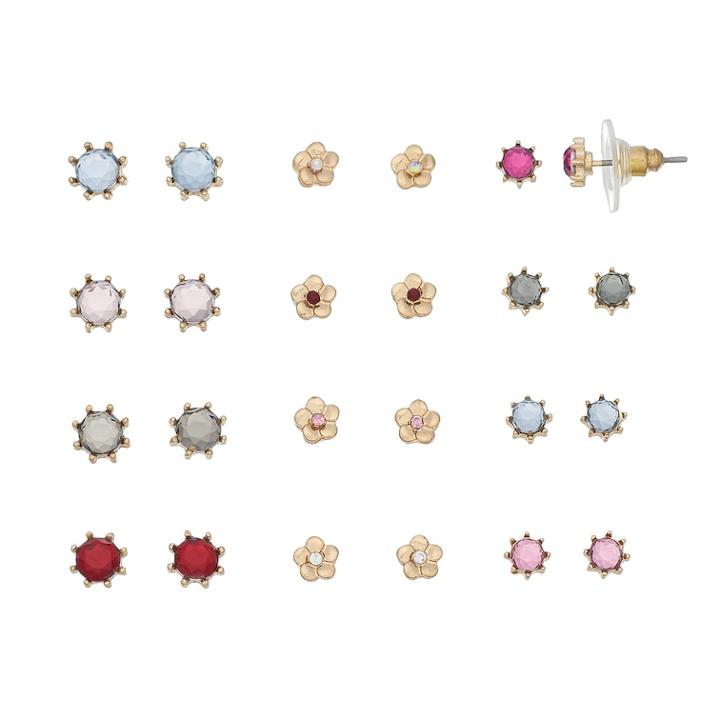 Lc Lauren Conrad Flower & Simulated Crystal Stud Earring Set, Women's, Multicolor