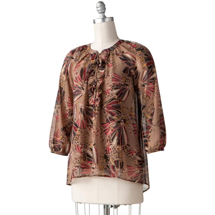 Elle™ Brushstroke Chiffon Henley Set, Women's, Size: Xl, Brown