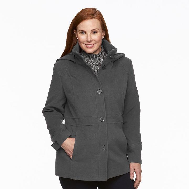 Plus Size D.e.t.a.i.l.s Hooded Single-breasted Peacoat, Women's, Size: 2xl, Grey (charcoal)