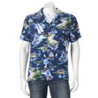 Men's Caribbean Joe Classic-fit Convertible-collar Tropical Button-down Shirt, Size: Large, Dark Blue