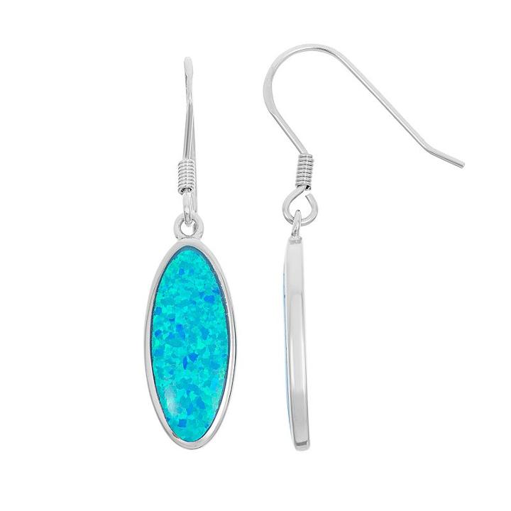 Lab-created Blue Opal Sterling Silver Oval Drop Earrings, Women's