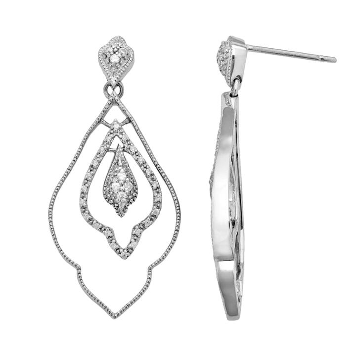 Sterling Silver Cubic Zirconia Drop Earrings, Women's, White