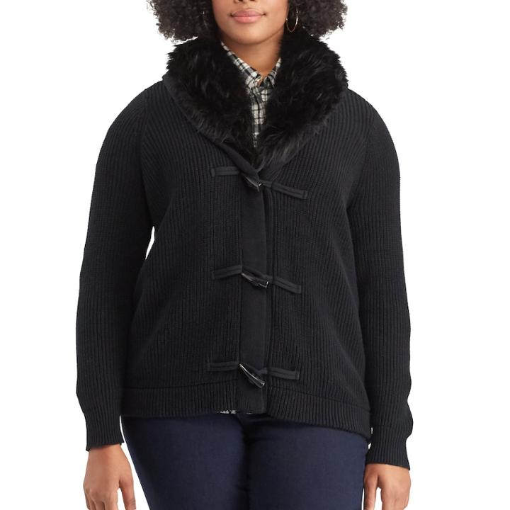 Plus Size Chaps Faux-fur Toggle Cardigan, Women's, Size: 3xl, Black