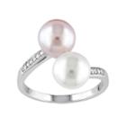 10k White Gold Diamond Accent & Freshwater Cultured Pearl Bypass Ring, Women's, Size: 8, Pink