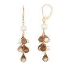 14k Gold Smoky Quartz Briolette & Freshwater Cultured Pearl Drop Earrings, Women's, Brown