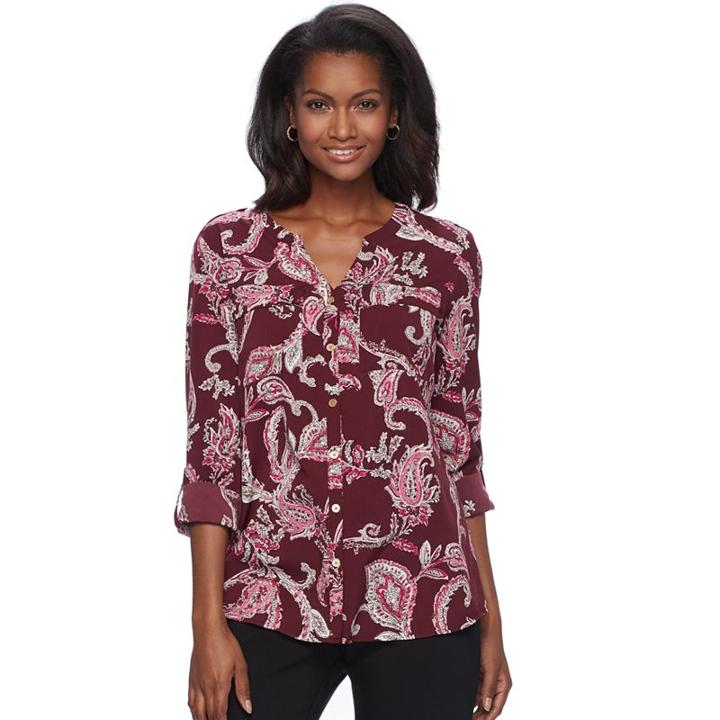 Women's Croft & Barrow&reg; Print Crepe Top, Size: Xxl, Red