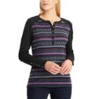 Women's Chaps Plaid Cotton Henley, Size: Small, Black
