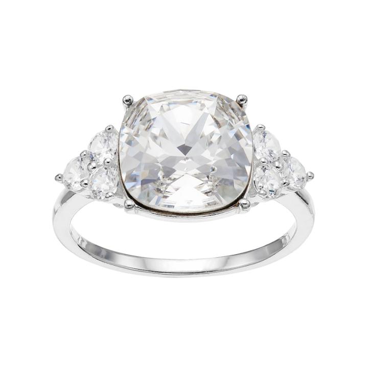 Brilliance Cushion Ring With Swarovski Crystals, Women's, Size: 8, White