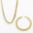 Lynx Yellow Ion-plated Stainless Steel Curb Chain Necklace And Bracelet Set - Men, Size: 22
