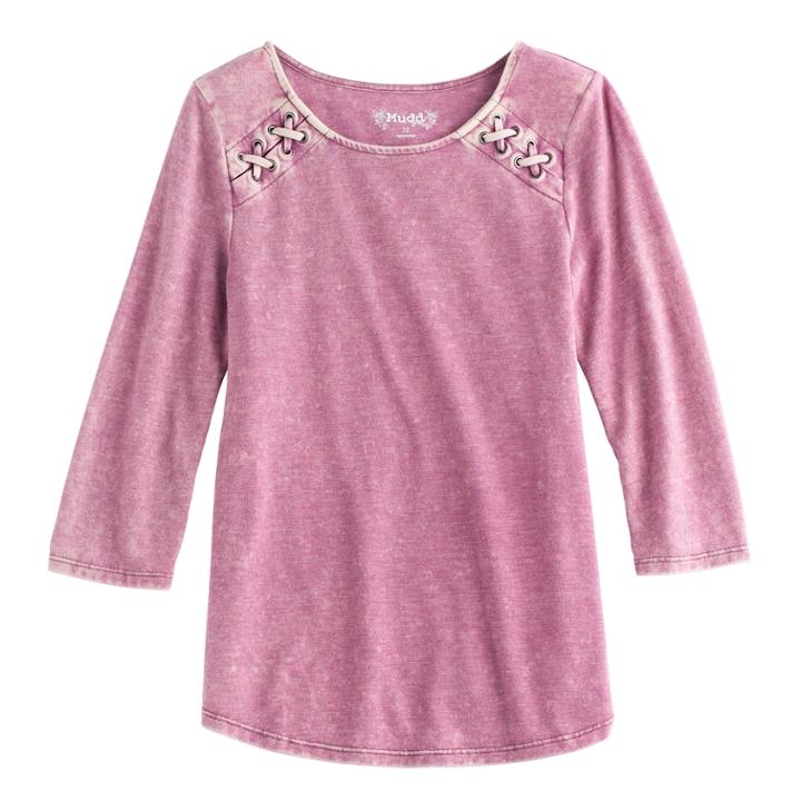 Girls 7-16 Mudd&reg; 3/4-sleeve Lace Shoulder Raglan Tunic, Size: 16, Drk Purple