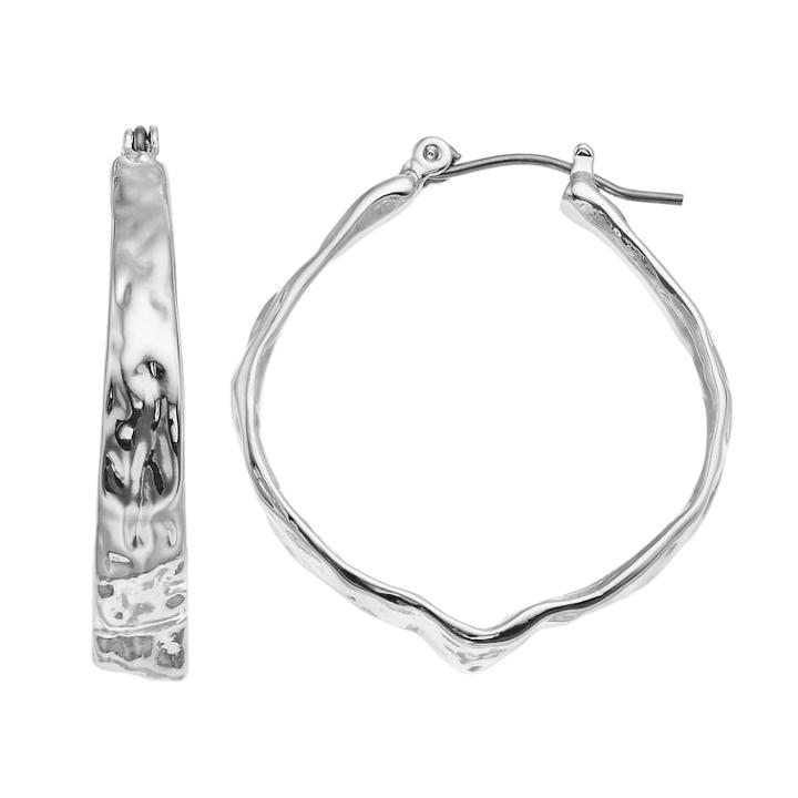 Dana Buchman Silver Tone Wavy Hoop Earrings, Women's