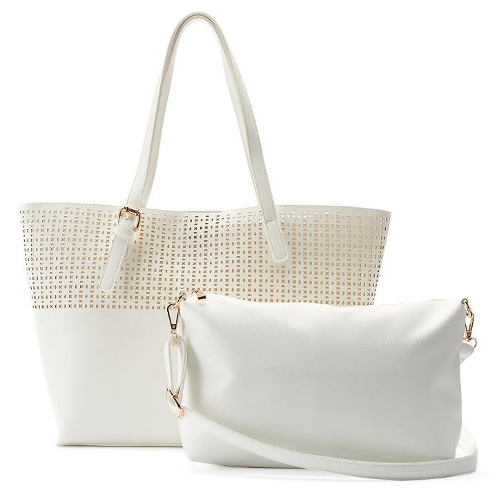 Olivia Miller Irena Perforated Tote With Crossbody Bag, Women's, White