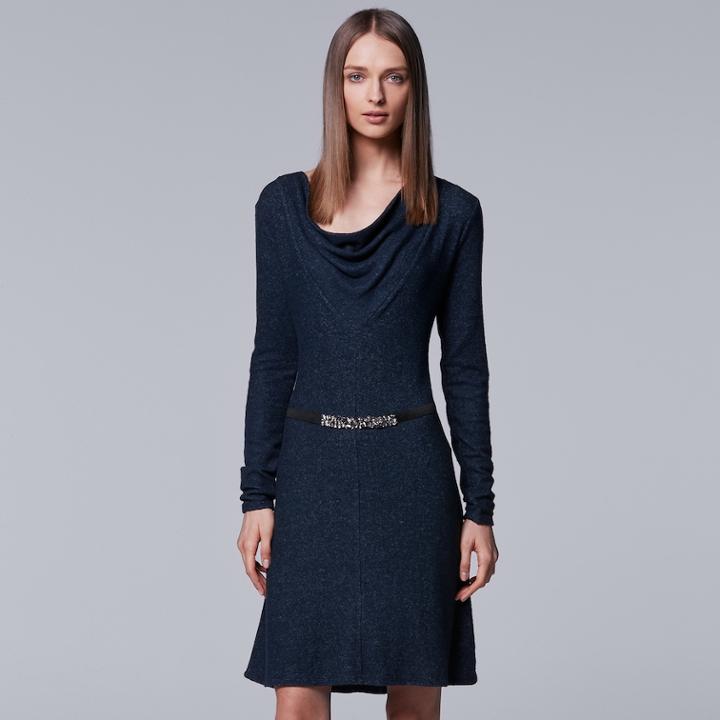 Women's Simply Vera Vera Wang Cozy Cowl Sweater Dress, Size: Medium, Blue (navy)