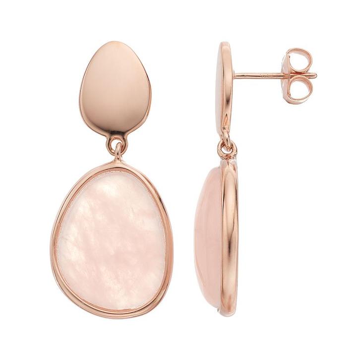 14k Rose Gold Over Silver Rose Quartz Teardrop Earrings, Women's, Pink