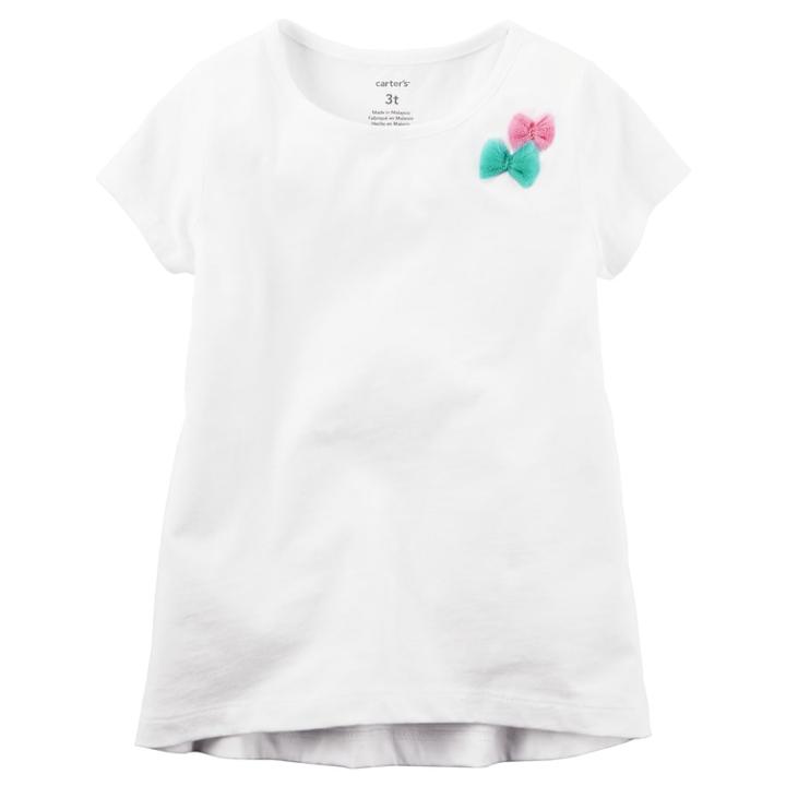 Girls 4-8 Carter's Short Sleeve Tulle Bow Embellished Tee, Size: 8, White
