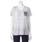 Juniors' Nope Striped Lace-up Graphic Tee, Girl's, Size: Small, White