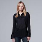 Women's Simply Vera Vera Wang Mixed-media Blouse, Size: Large, Black