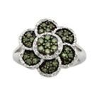Sterling Silver 1-ct. T.w. Green And White Diamond Flower Ring, Women's, Size: 7