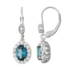 Sterling Silver London Blue Topaz & Diamond Accent Halo Drop Earrings, Women's