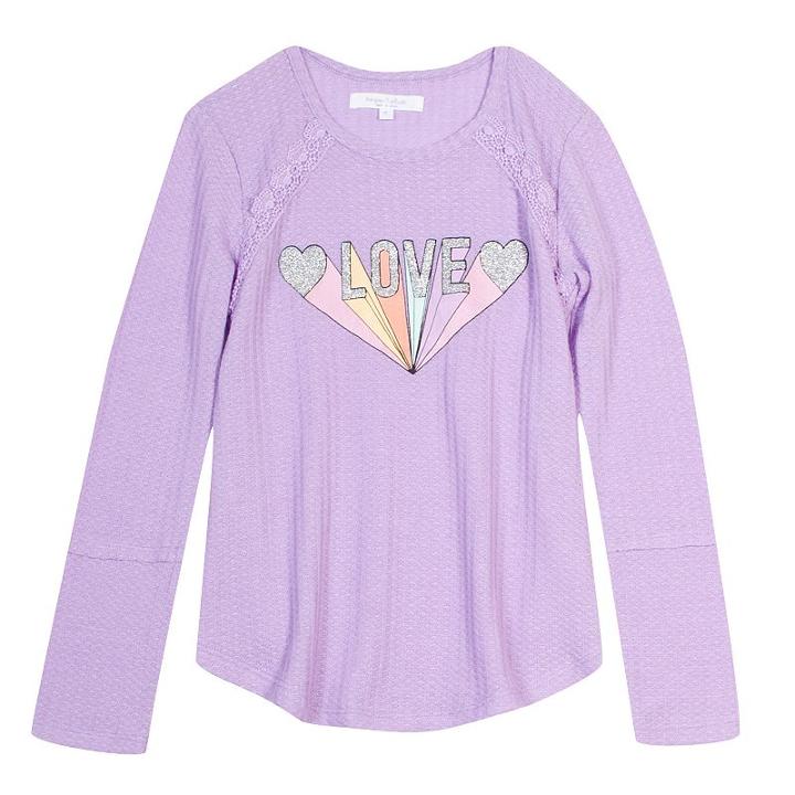 Girls 7-16 Harper & Elliott Lace Trim Textured Graphic Tee, Size: Medium, Lt Purple