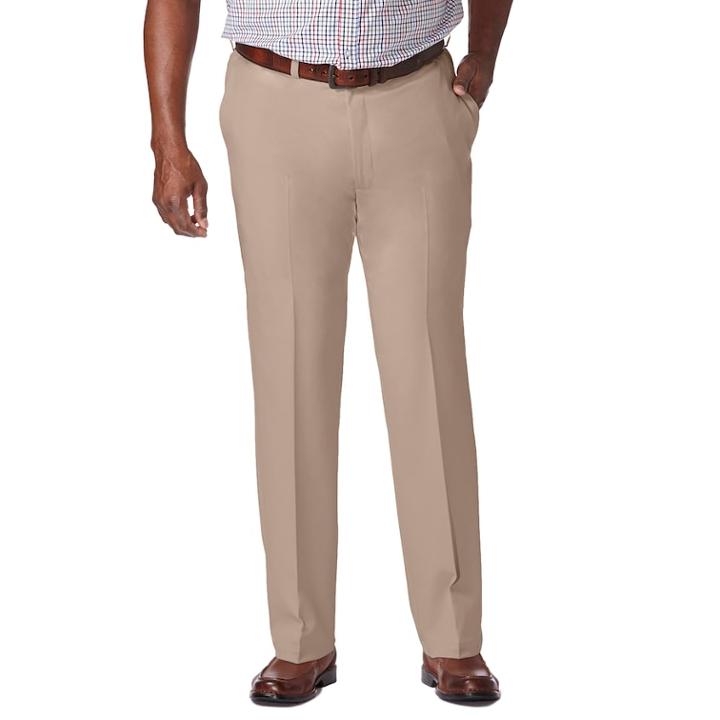 Big & Tall Haggar&reg; Cool 18&reg; Pro Classic-fit Wrinkle-free Flat-front Expandable Waist Pants, Men's, Size: 44x36, Med Beige