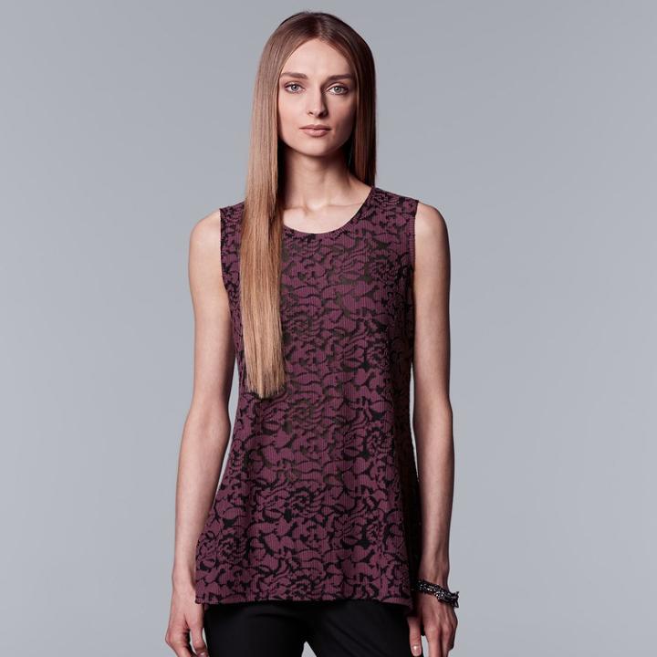 Women's Simply Vera Vera Wang Burnout Floral Tank, Size: Large, Dark Pink