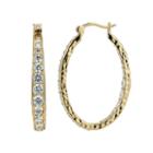 18k Gold Over Silver-plated Cubic Zirconia Hammered U-hoop Earrings, Women's, White