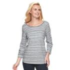 Women's Croft & Barrow&reg; Button-tab Scoopneck Tee, Size: Large, Med Grey