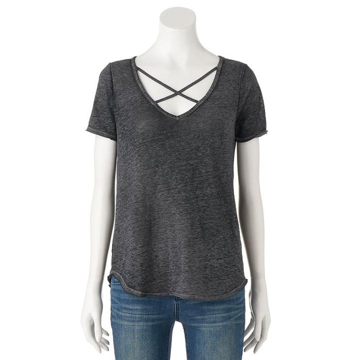 Women's Rock & Republic&reg; Crisscross Tee, Size: Medium, Med Grey