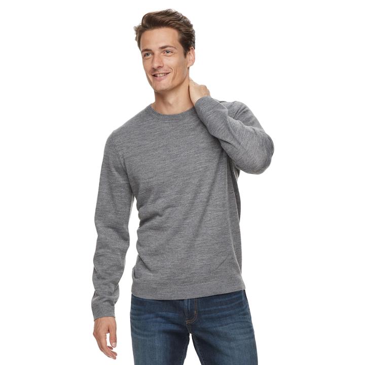 Men Apt. 9&reg; Wool-blend Merino Crewneck Sweater, Size: Xxl, Med Grey