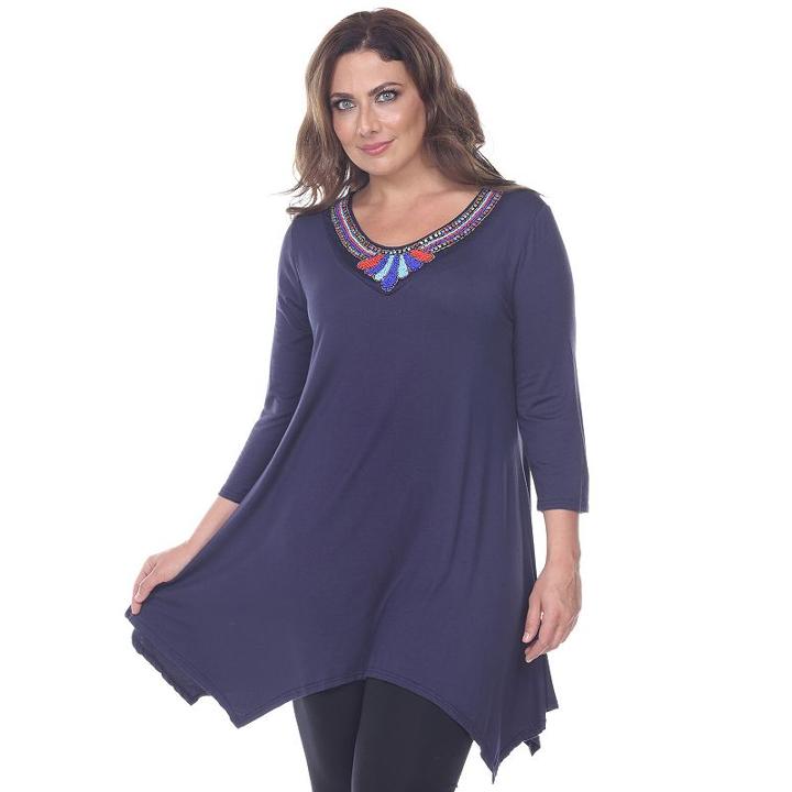 Plus Size White Mark Beaded Handkerchief-hem Tunic, Women's, Size: 1xl, Blue (navy)