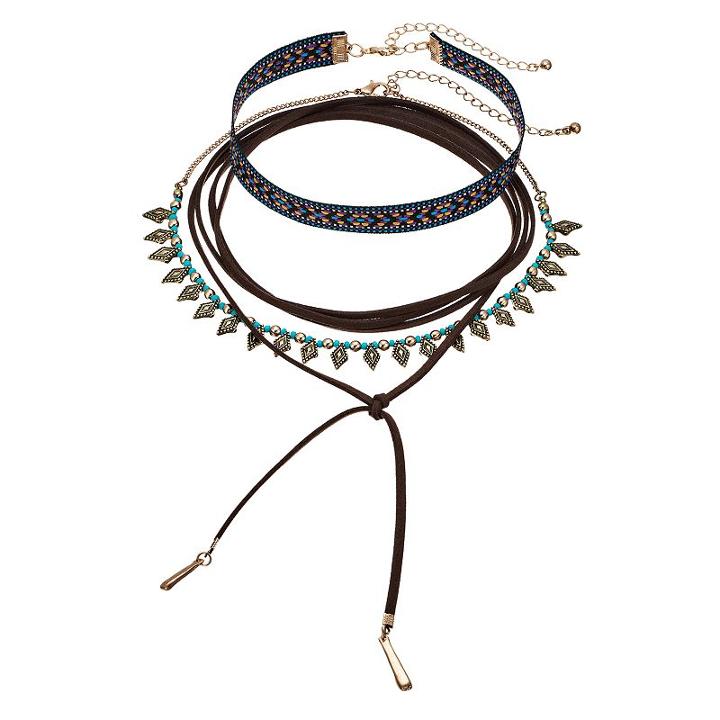 Mudd® Tribal, Embroidered & Lariat Choker Necklace Set, Women's, Brown