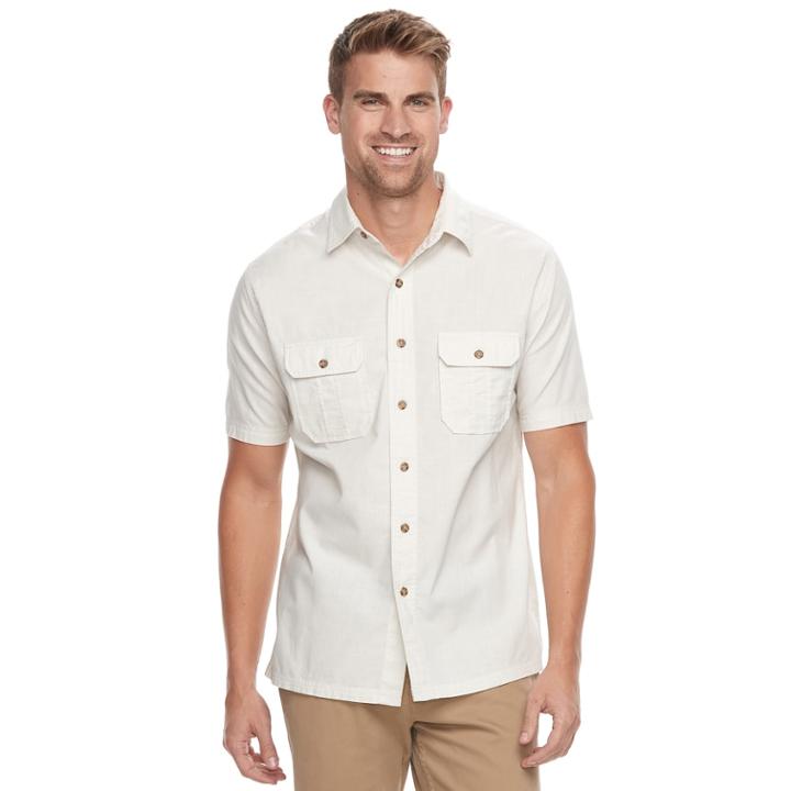 Men's Croft & Barrow&reg; Classic-fit Crosshatch Button-down Shirt, Size: Large, Lt Beige