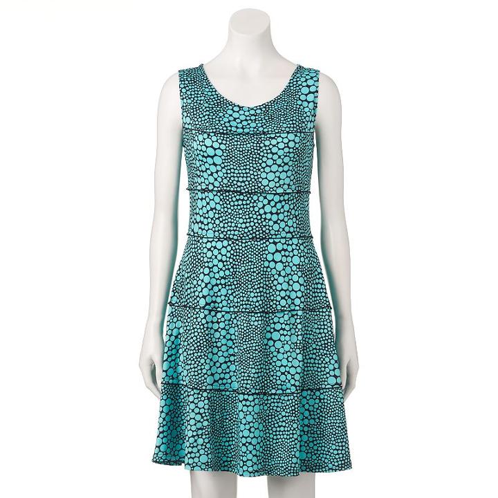 Women's Perceptions Seamed Dot Fit & Flare Dress, Size: 16, Med Blue