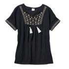 Girls Plus Size Mudd&reg; Embroidered Gauze Peasant Top, Girl's, Size: 12 1/2, Black