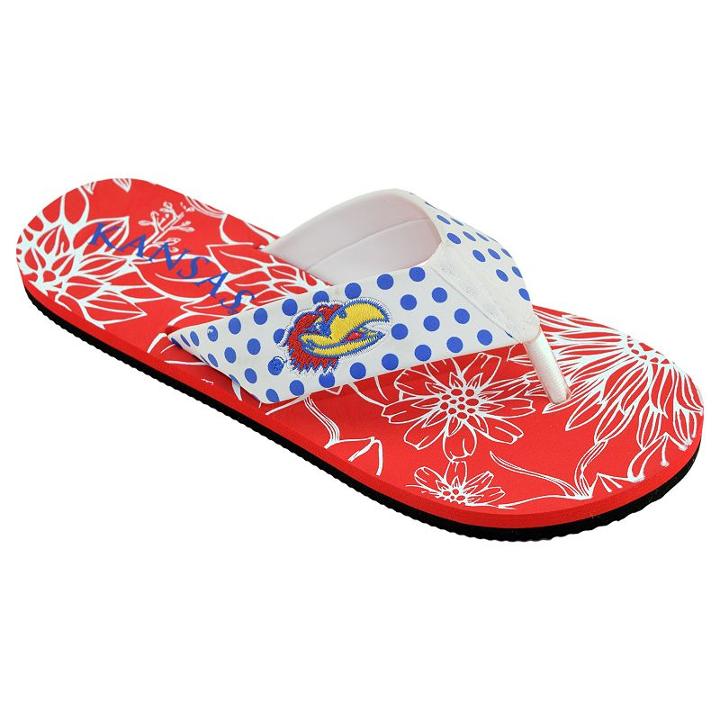 Women's College Edition Kansas Jayhawks Floral Polka-dot Flip-flops, Size: Xl, White