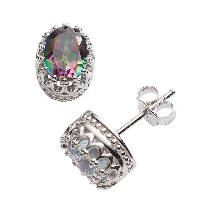 Tiara Sterling Silver Rainbow Quartz Oval Crown Stud Earrings, Women's, Multicolor