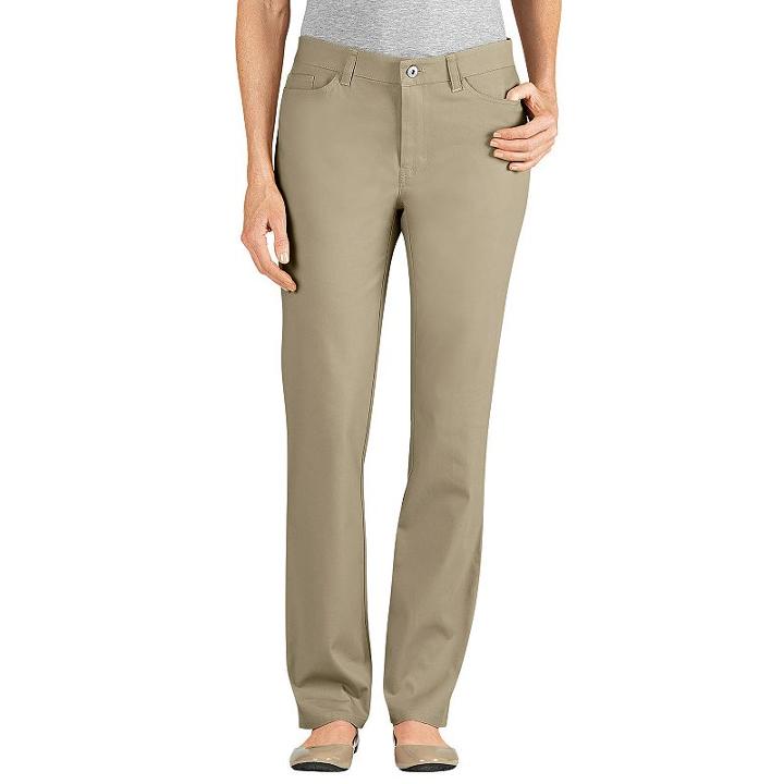 Dickies Slim Fit Skinny Twill Pants - Women's, Size: 14 Avg/reg, Dark Beige