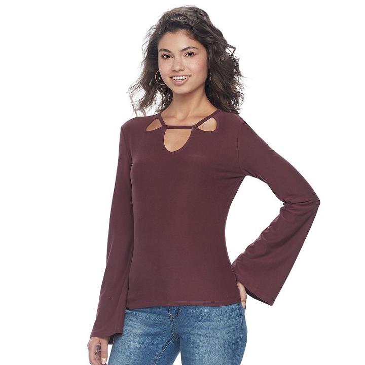Juniors' Mudd&reg; Cutout Bell Sleeve Top, Teens, Size: Large, Purple