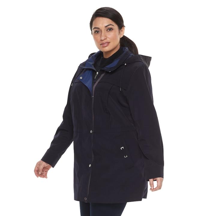 Plus Size Gallery Hooded Anorak Stadium Jacket, Women's, Size: 1xl, Blue (navy)