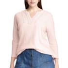 Plus Size Chaps Embroidered Splitneck Tee, Women's, Size: 1xl, Pink