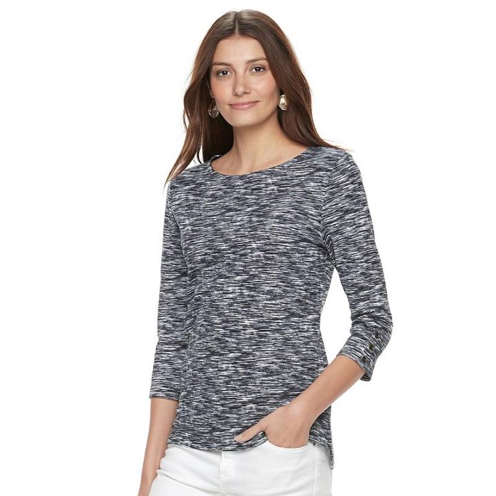 Women's Croft & Barrow&reg; Button Crewneck Tee, Size: Xxl, Black