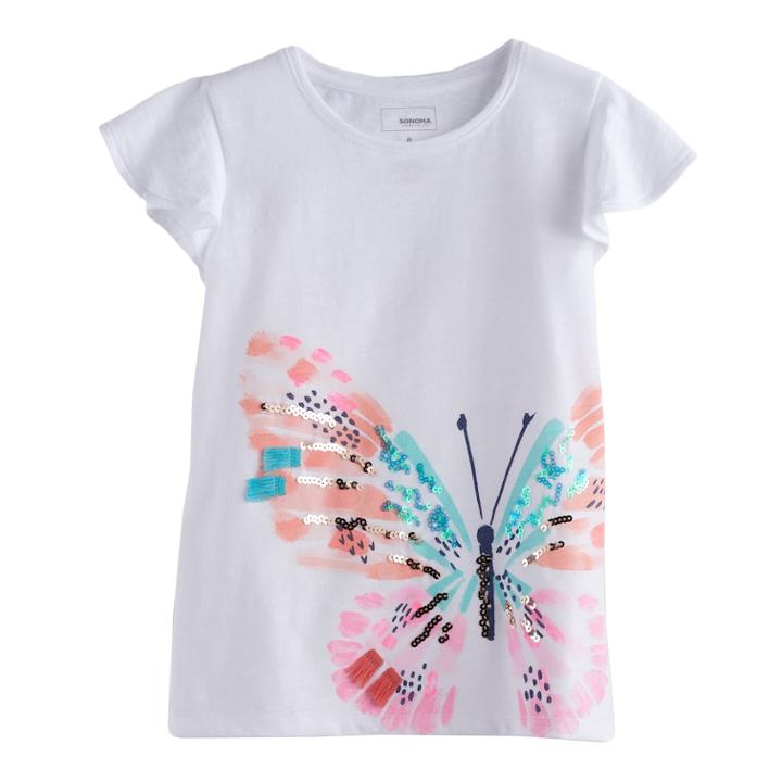 Girls 4-12 Sonoma Goods For Life&trade; Ruffle Sleeve Printed Tee, Size: 10, White