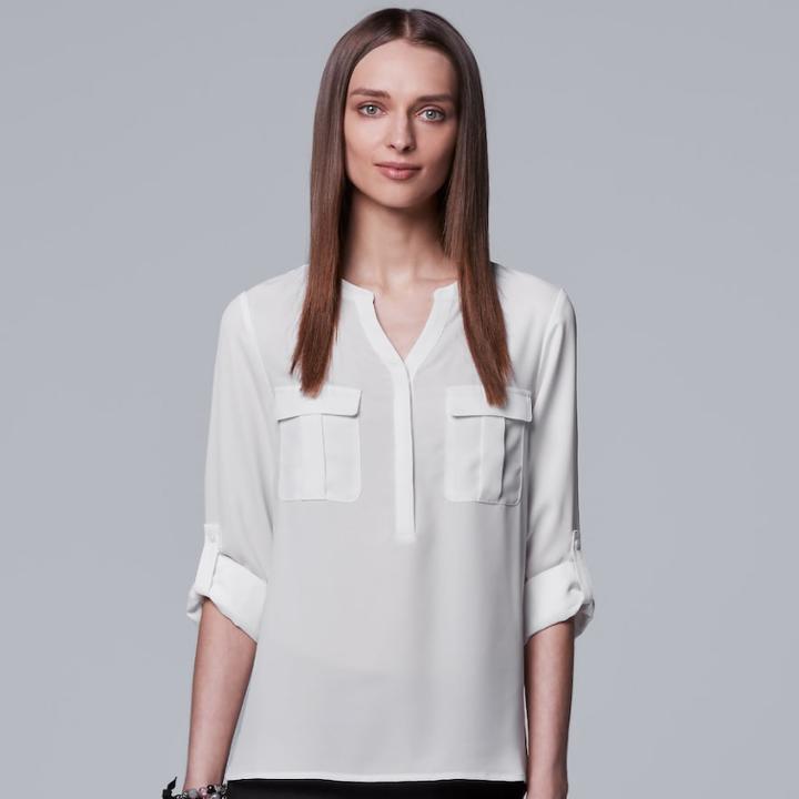 Women's Simply Vera Vera Wang Chiffon Utility Blouse, Size: Xl, White