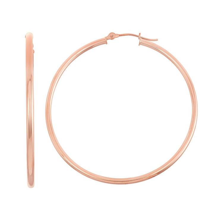 14k Gold Tube Hoop Earrings - 50 Mm, Women's, Pink